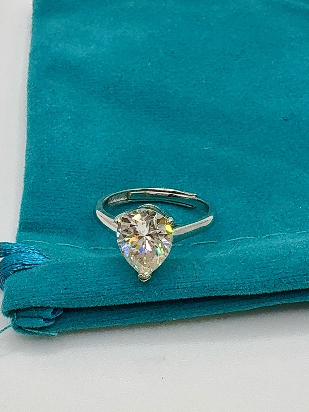 💍 3CT Pear Cut Moissanite Ring | 14K Gold Plated | Adjustable